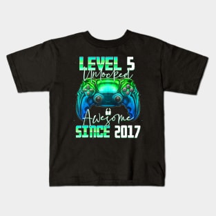 Level 5 Unlocked Awesome Since 2017 5Th Birthday Gaming Kids T-Shirt